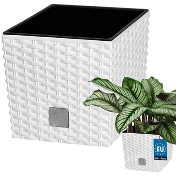 Záhradný ratanový kvetináč s vložkou biely 22x22 cm