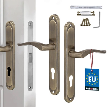 Klasická dverová kľučka dlhá štítka na cylindrickú vložku patina 72 mm