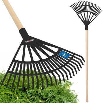 Záhradné hrable plastové na lístie trávu s násadou 44 cm - Farba čierna