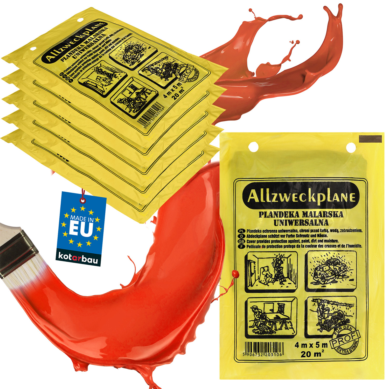 Fólia na nátery ochranná stavebná hrubá silná sivá 4x5 m sada 10 ks.