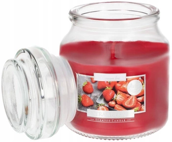 Malá vonná sviečka v skle s viečkom 28 h - jahoda