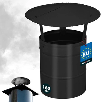Dymová strieška na komínové potrubie pozinkovaná čierna 160 mm