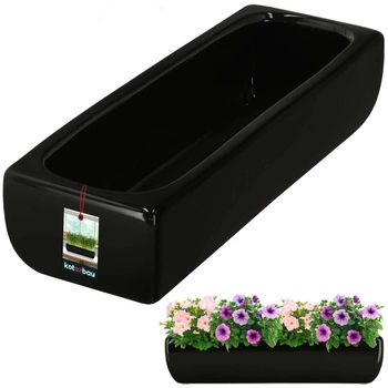 Podlhovastý glazovaný keramický kvetináč čierny 31 cm