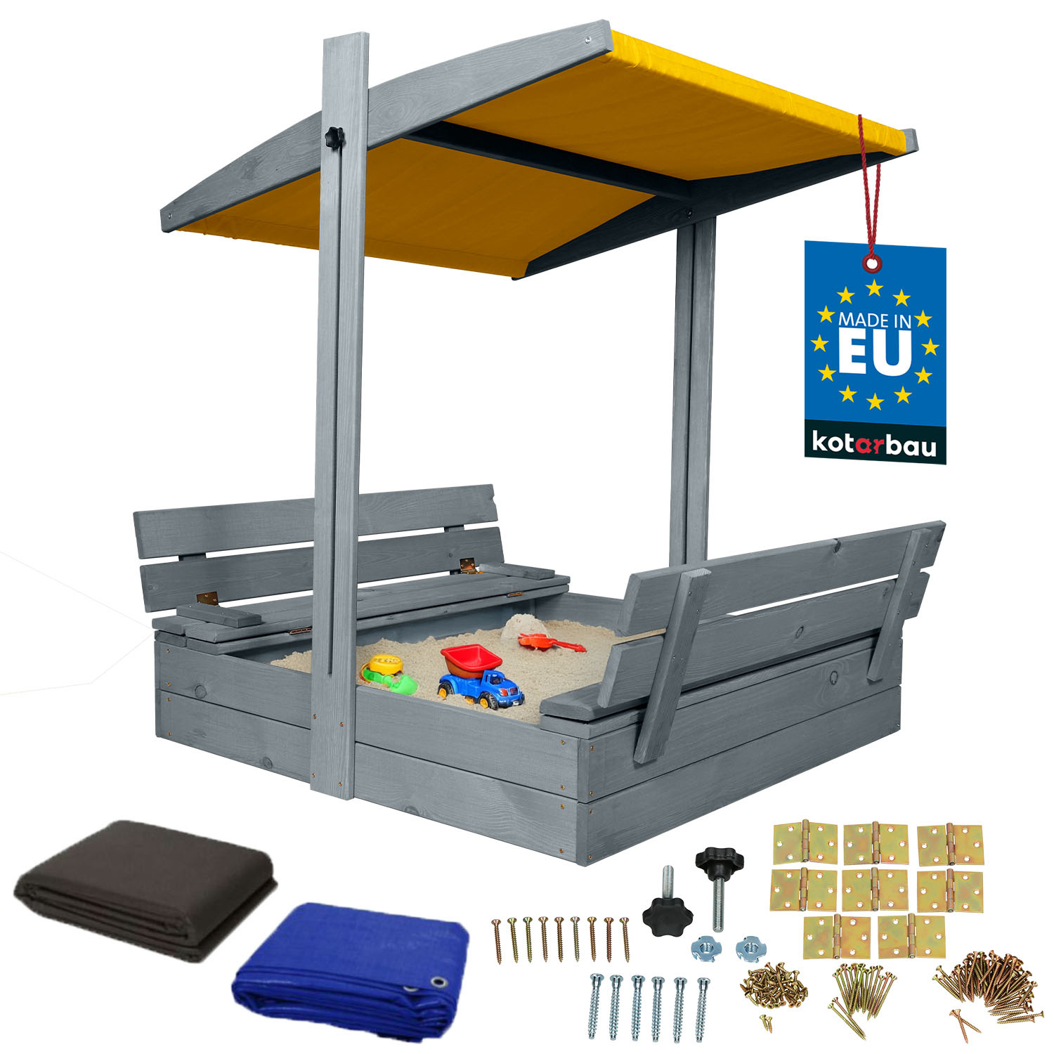 Drevené pieskovisko so strieškou lavičkami uzamykateľné veľké sivé 100 cm