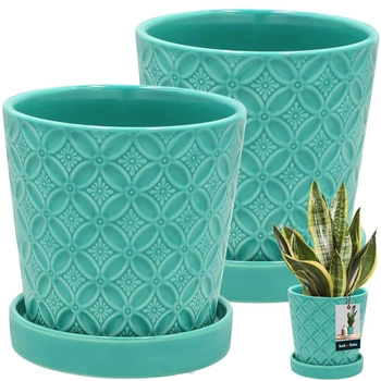 Kvetináč okrúhly tyrkysový s podmiskou ⌀ 13 cm 2 ks.