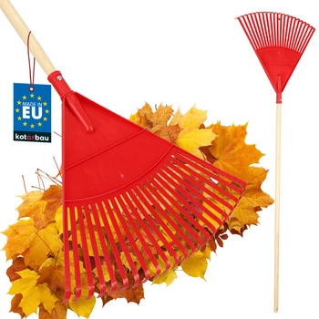 Veľké vejárové hrable na lístie 49 cm + lakovaná drevená násada 1,5 m