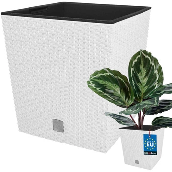 Záhradný ratanový kvetináč s vložkou biely 26x26 cm