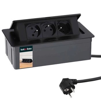 Predlžovací kábel do stola čierny 3 zásuvky 1,5 m