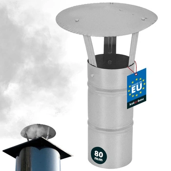 Dymová strieška na komínové potrubie pozinkovaná strieborná 80 mm