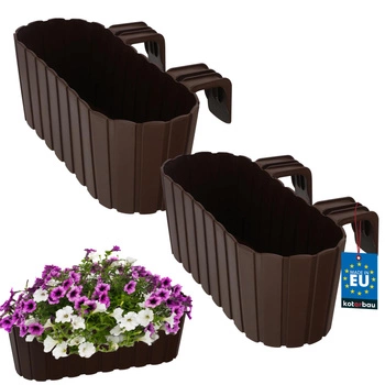 Kvetináč balkónový oválny hnedý na zábradlí 400 MM Sada 2 ks..