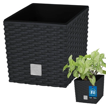 Záhradný ratanový kvetináč s vložkou antracit 17x17 cm