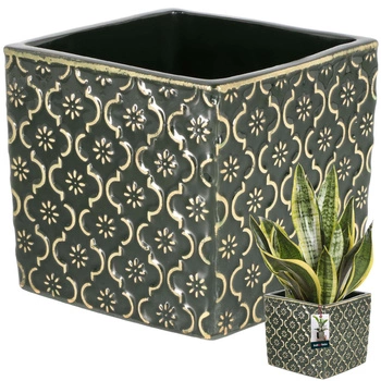 Keramický kvetináč vintage na kvety rastliny 13x13 cm - Farba tmavozelená