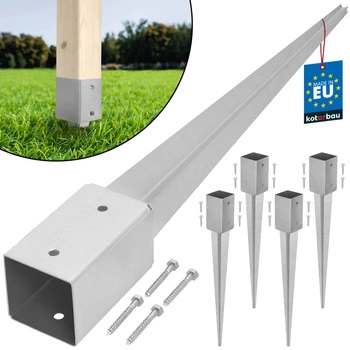 Základňa stĺpa poháňaná kotva zem oceľ 80x80x750 mm sada 4 ks.