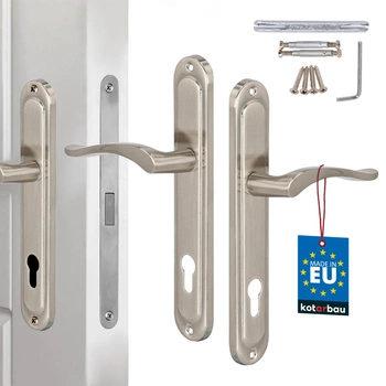 Klasická dverová kľučka dlhá štítka na cylindrickú vložku satén 90 mm