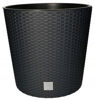 Ratanový okrúhly kvetináč s vložkou antracit 400x375 mm