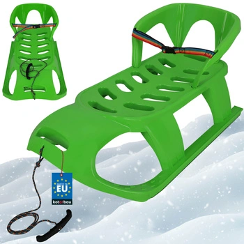 Plastové sane pre deti s operadlom bezpečnostné pásy zelené