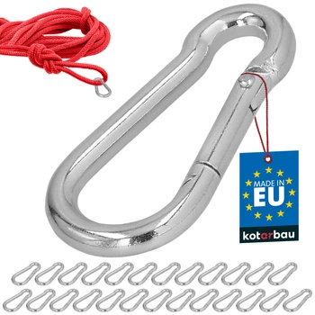 Hasičský karabínový háčik na hojdačku lano hammock kovový 50 mm sada 25 ks.