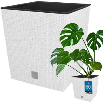 Záhradný ratanový kvetináč s vložkou biely 40x40 cm