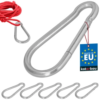 Hasičský karabínový háčik na hojdačku lano hammock kovový 200 mm sada 5 ks.