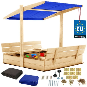 Drevené pieskovisko so strieškou lavičkami uzamykateľné veľké prírodné 120 cm