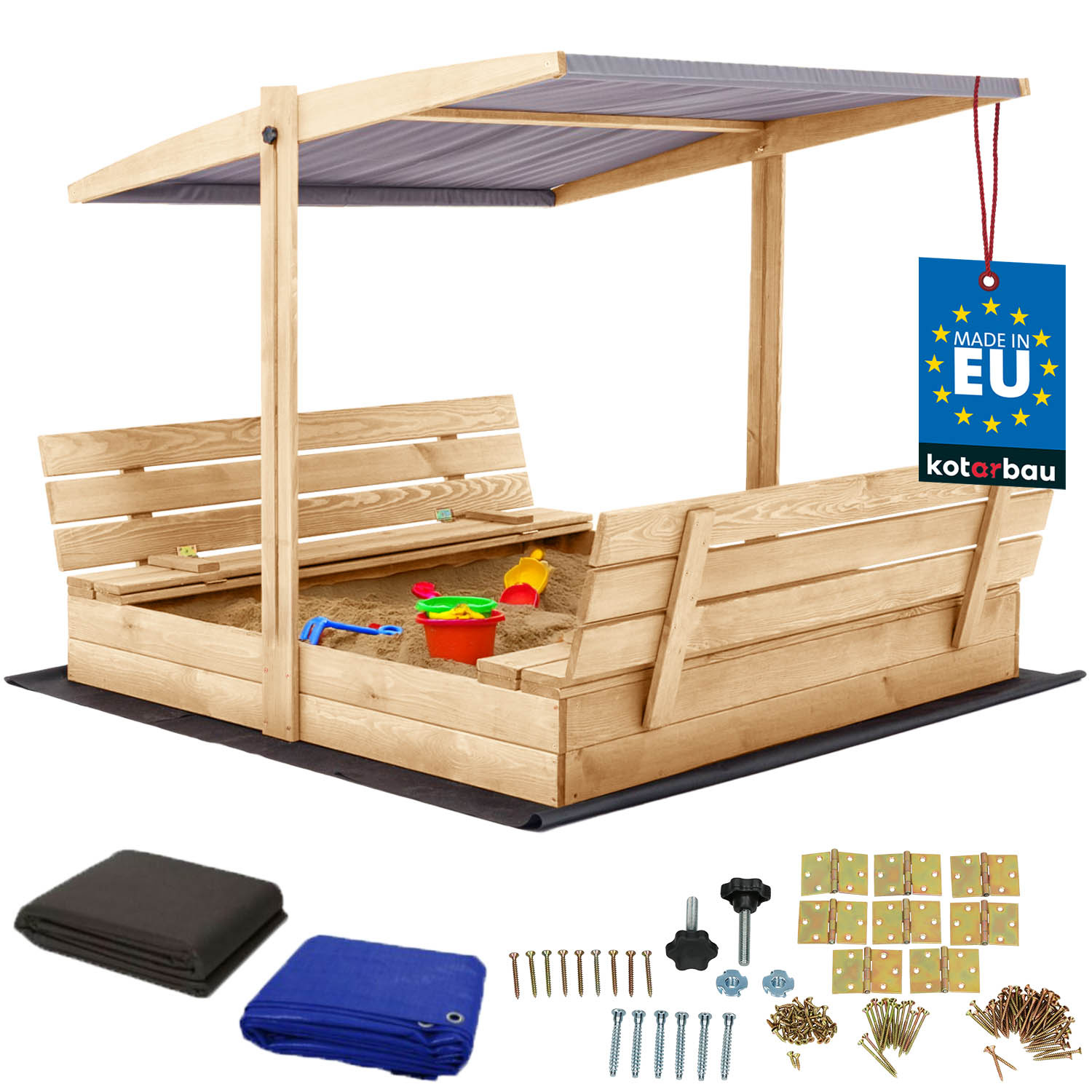 Drevené pieskovisko so strieškou lavičkami uzamykateľné veľké prírodné 140 cm