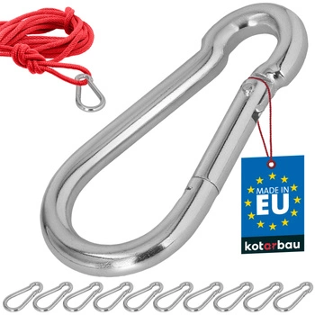 Hasičský karabínový háčik na hojdačku lano hammock kovový 120 mm sada 10 ks.