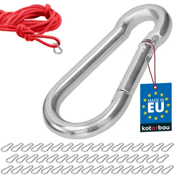 Hasičský karabínový háčik na hojdačku lano hammock kovový 60 mm sada 50 ks.