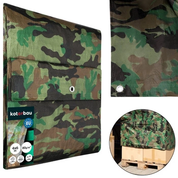 Plachta ochranná pevná hrubá univerzálna moro 80 g/m2 4x6 m