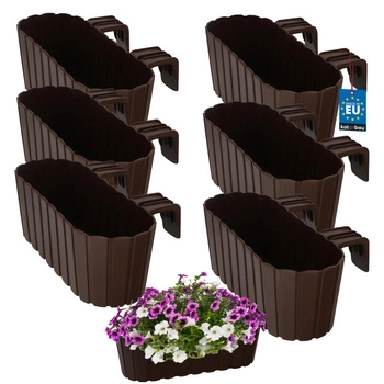 Kvetináč balkónový oválny hnedý na zábradlí 400 MM Sada 6 ks..