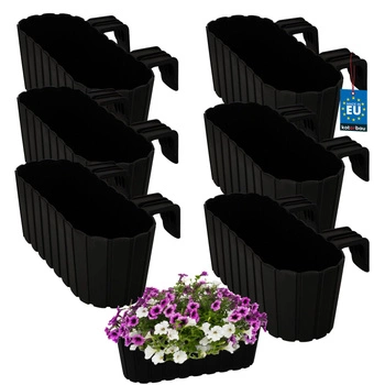 Kvetináč balkónový oválny antracit na zábradlí 400 MM Sada 6 ks..