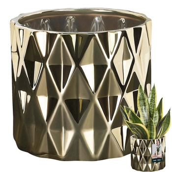 Kvetináč ochranný keramický valec zlatý ⌀12 cm