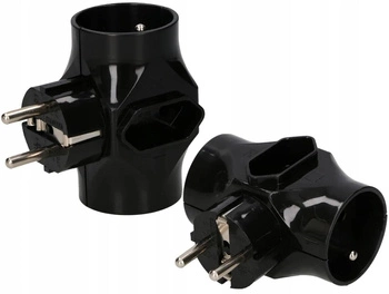 Sieťový rozbočovač 3 zásuvky zlodějka T-connector - 2 ks - Farba čierna