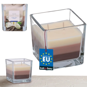 Trojfarebná sklenená vonná sviečka 32 h - vanilka