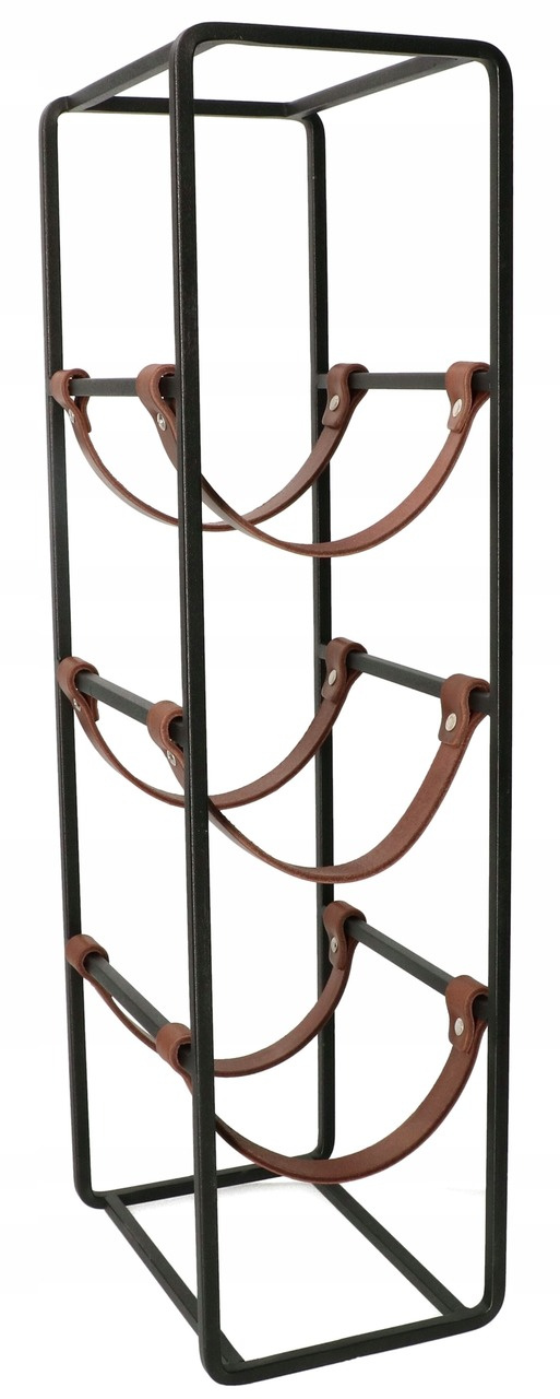 Kovový kožený stojan na víno s 3 policami na fľaše
