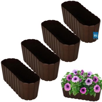 Kvetináč podlhovastý na kvety hnedý 40cm sada 4 ks.