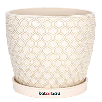 Keramický kvetináč s podstavcom ⌀15 cm krémovej farby