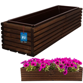 Kvetináč záhradný drevený box na terasu s vložkou hnedý 64x20 cm