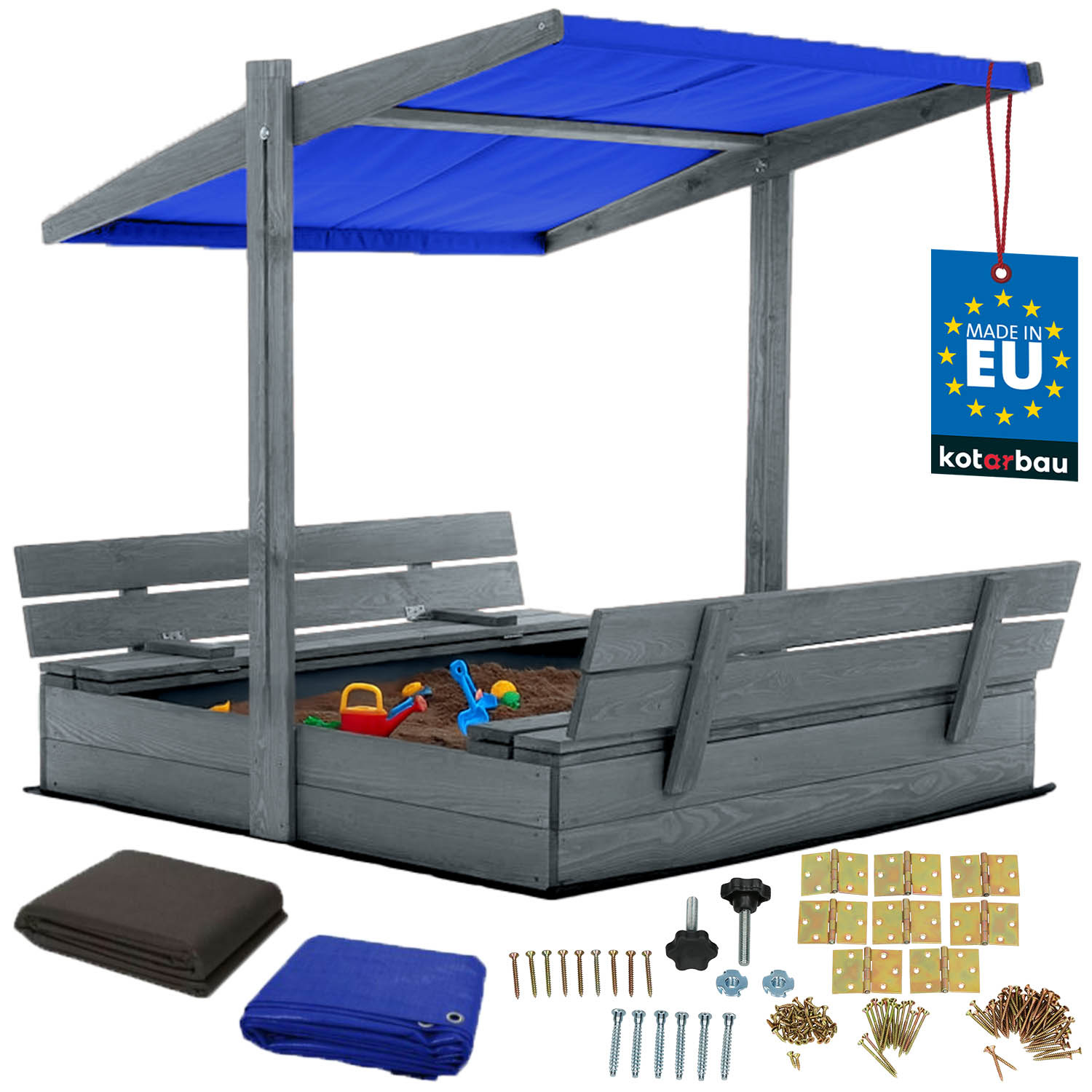 Drevené pieskovisko so strieškou lavičkami uzamykateľné veľké sivé 120 cm