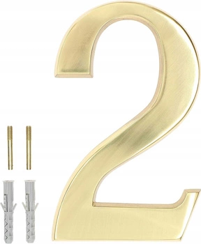 Číslo domu "2" na dvere 3d 20cm mosadz