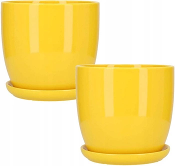 Keramický obal na kvetináč s podstavcom žltý ⌀15 cm - 2 ks.