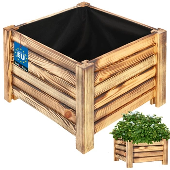 Drevený záhradný box na kvetináče vypálené 38x38 cm