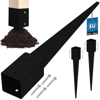 Základňa stĺpa zapustená do zeme oceľová čierna 80x80x750 mm sada 2 ks.