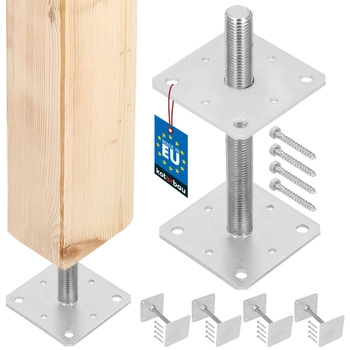 Podstavec stĺpa skrutkovací nastaviteľný tyč m24 160x160x250 mm sada 4 ks.