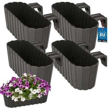 Kvetináč balkónový oválny šedý na zábradlí 400 MM Sada 4 ks..
