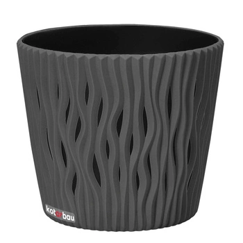 Kvetináč s vlnitými drážkami a vložkou 115x130 mm - Farba šedá kamenná