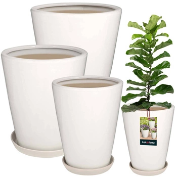 Keramické glazované biele kvetináče sada 3 ks.
