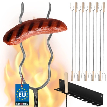 Tyč na klobásy dvojzubá vlnitá so závesom 100 cm sada 10 ks.