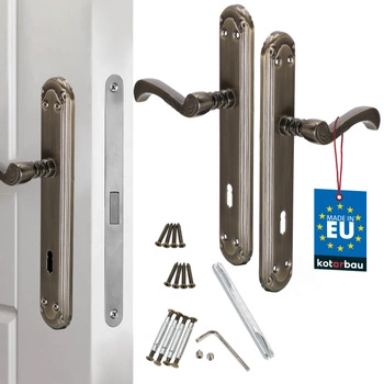 Kľučka na dvere s dlhým štítom retro patina zámok na vložku 72 mm