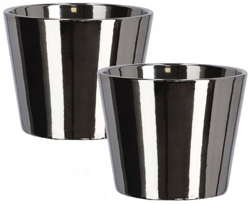 Keramický kvetináč ⌀11 cm strieborný - 2 ks.