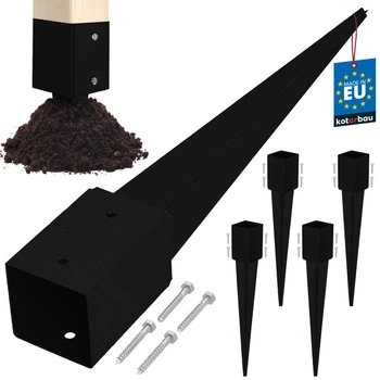 Základňa stĺpa zapustená do zeme oceľová čierna 90x90x750 mm sada 4 ks.